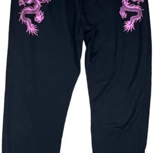 Edikted Black and Pink Pajama Bottoms with Stylish Dragon Design